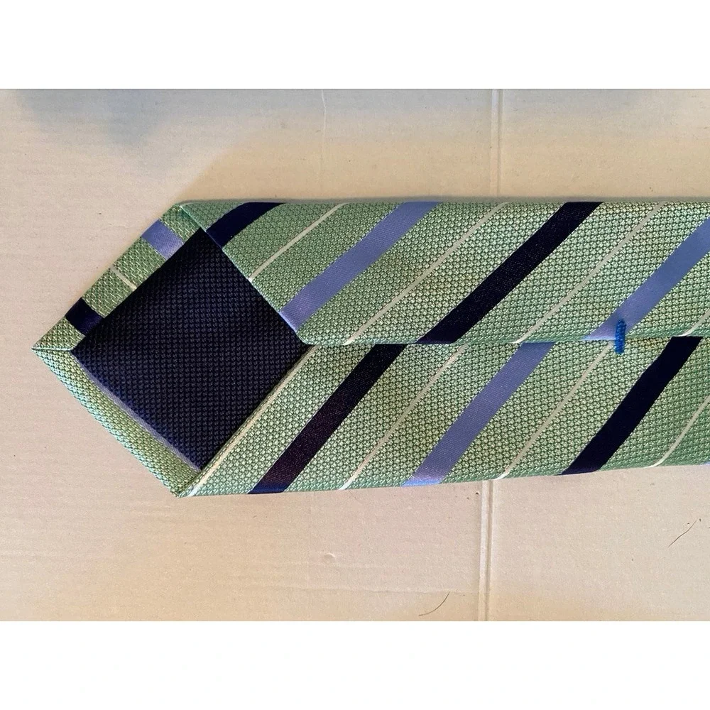 Nautica Mens Green Navy Blue Striped Silk Blend Necktie 3.25 Inch Width